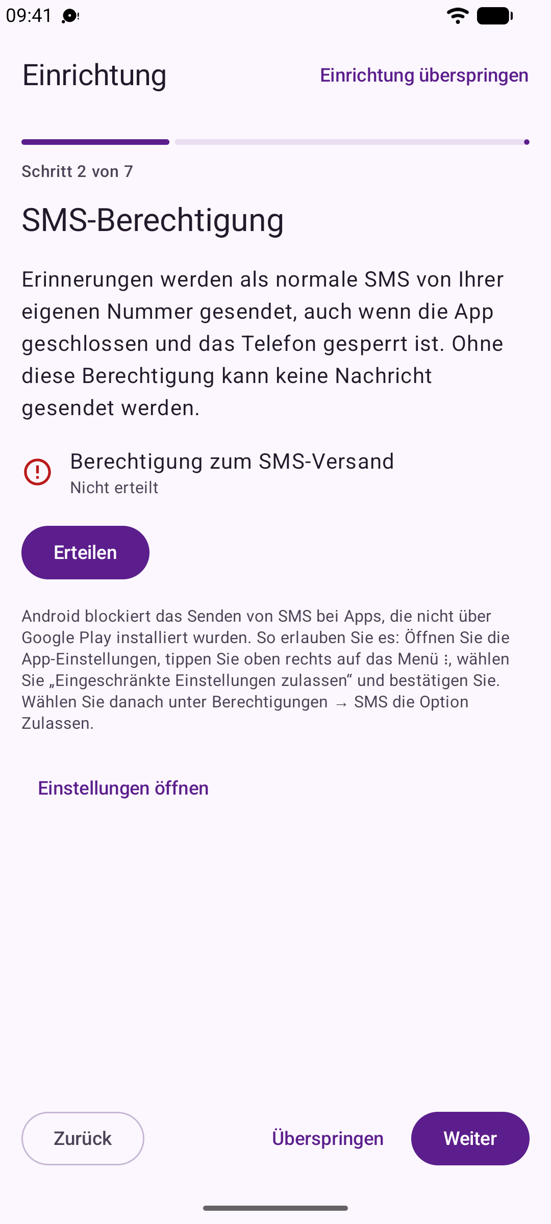 Der Einrichtungsassistent von Reeminder führt durch dieselben Schritte