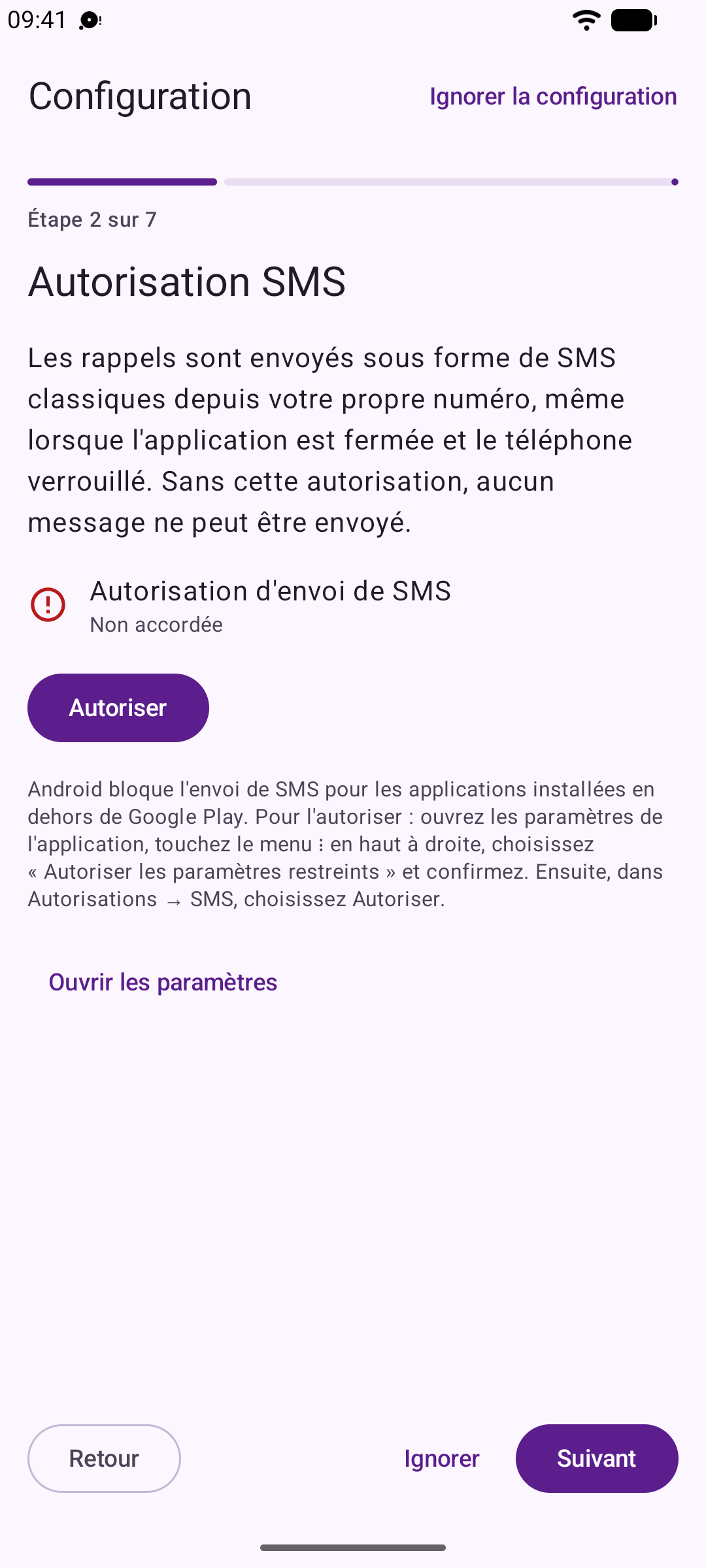 L'assistant de configuration de Reeminder qui reprend les mêmes étapes