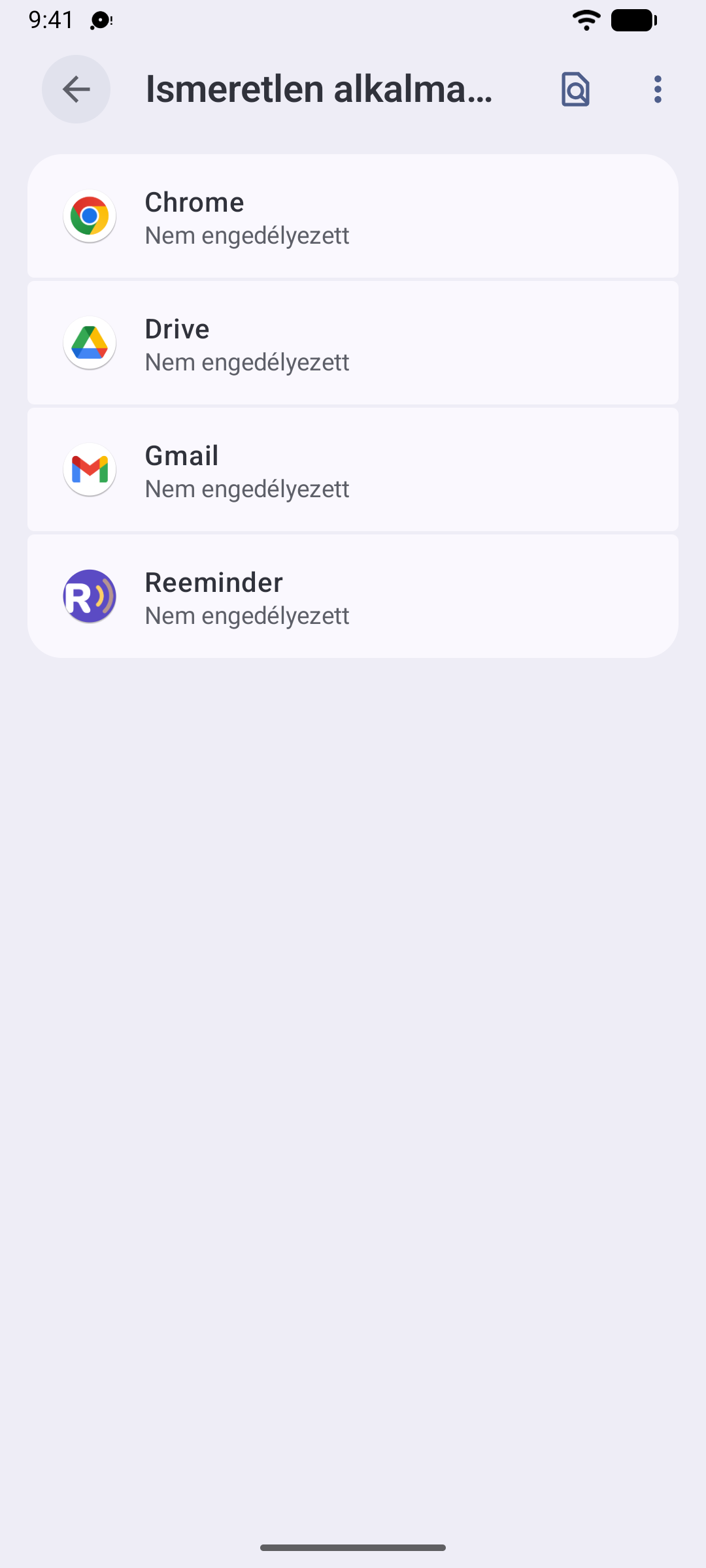 Android-beállítások, a böngészőnél bekapcsolt „Ismeretlen alkalmazások telepítése” kapcsolóval