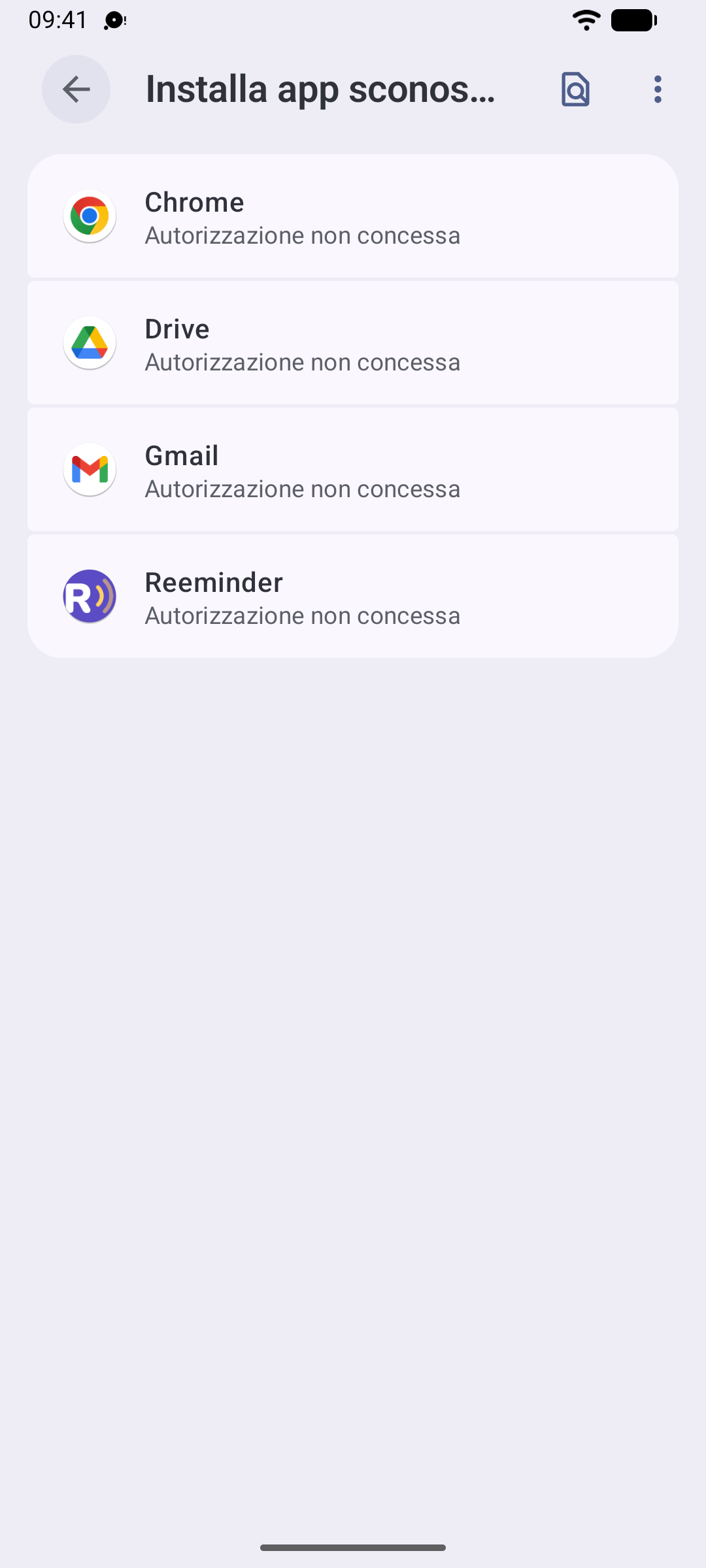 Le impostazioni Android con l'interruttore “Installa app sconosciute” attivato per il browser
