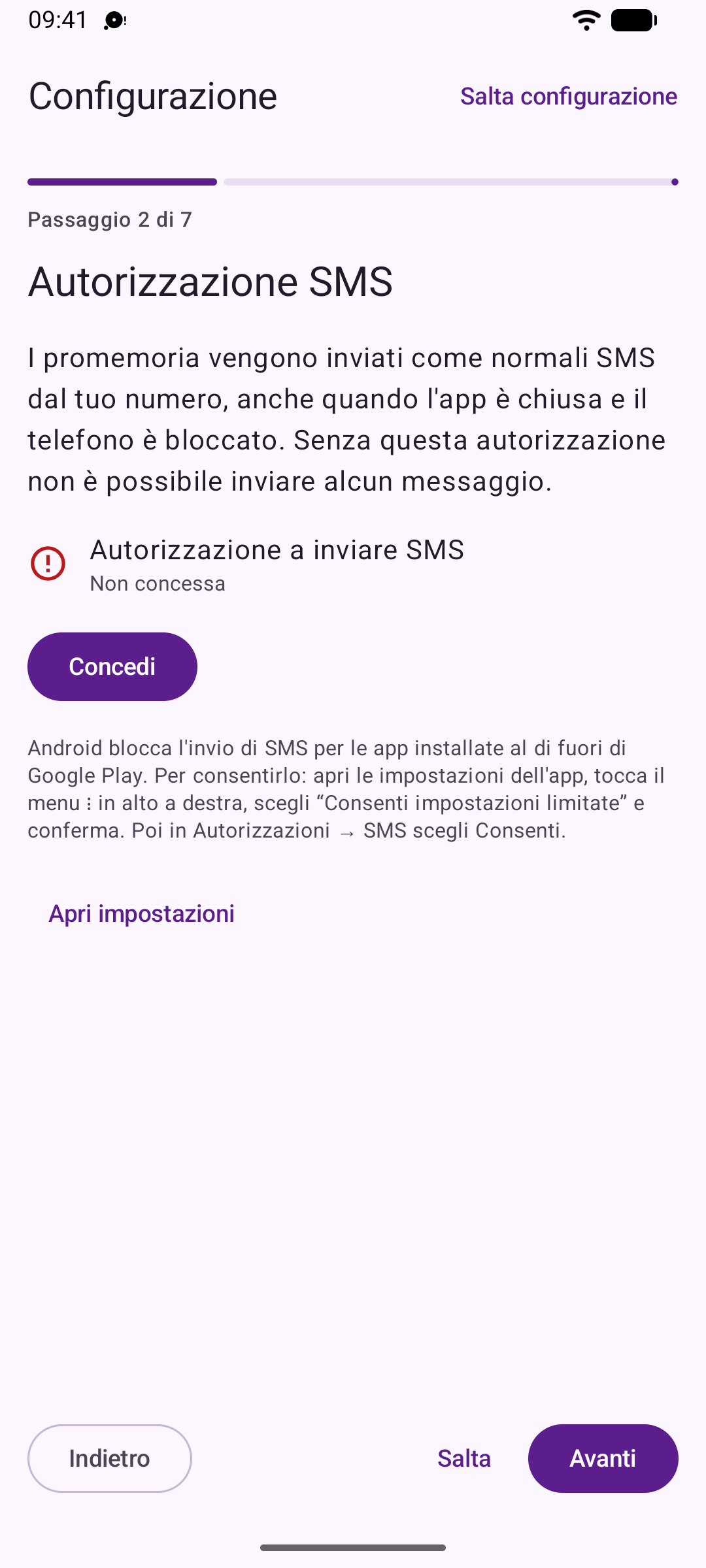 La configurazione guidata di Reeminder che ripercorre gli stessi passaggi