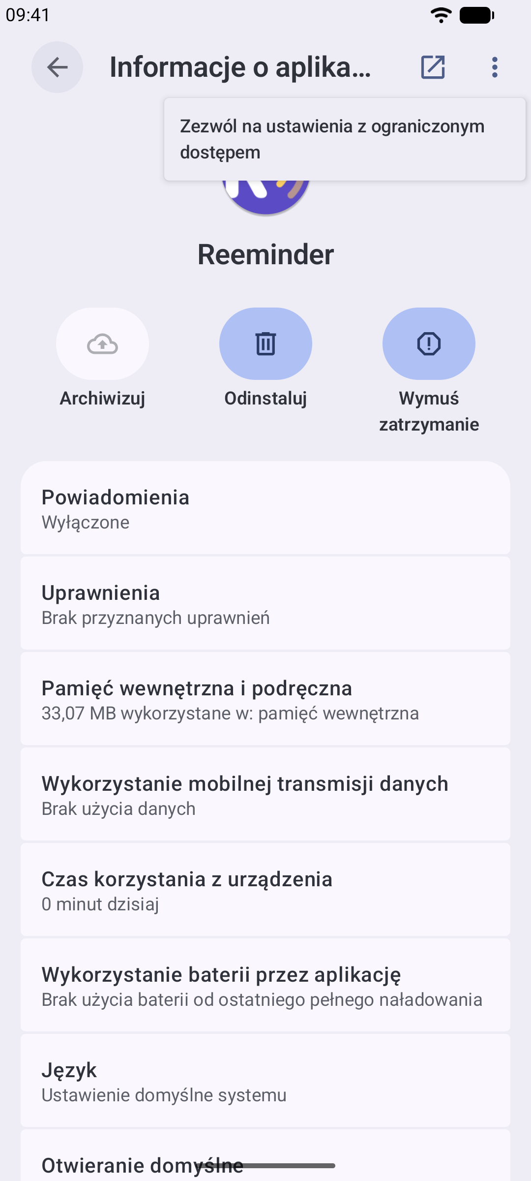 Otwarte menu z trzema kropkami z podświetloną opcją „Zezwól na ustawienia z ograniczeniami”
