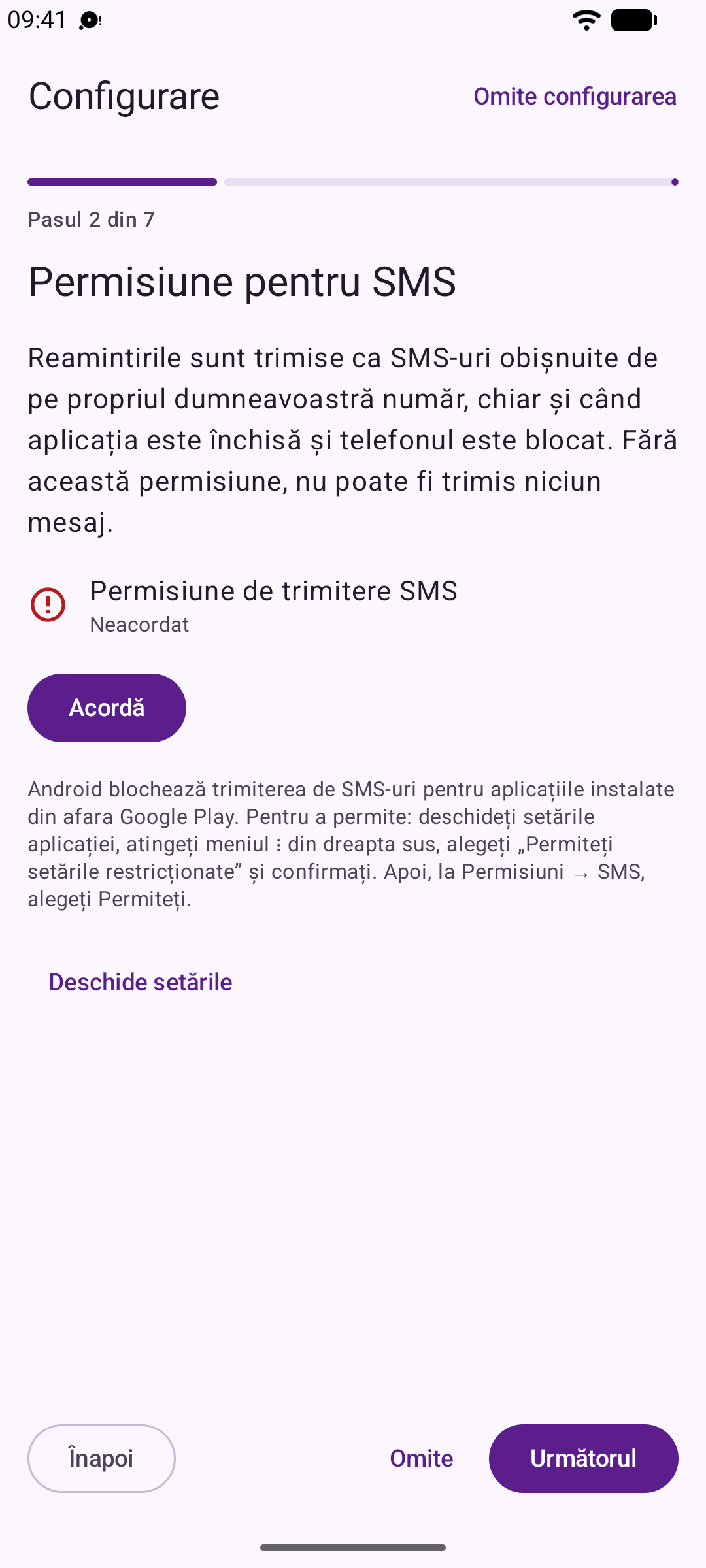 Asistentul de configurare Reeminder parcurgând aceiași pași