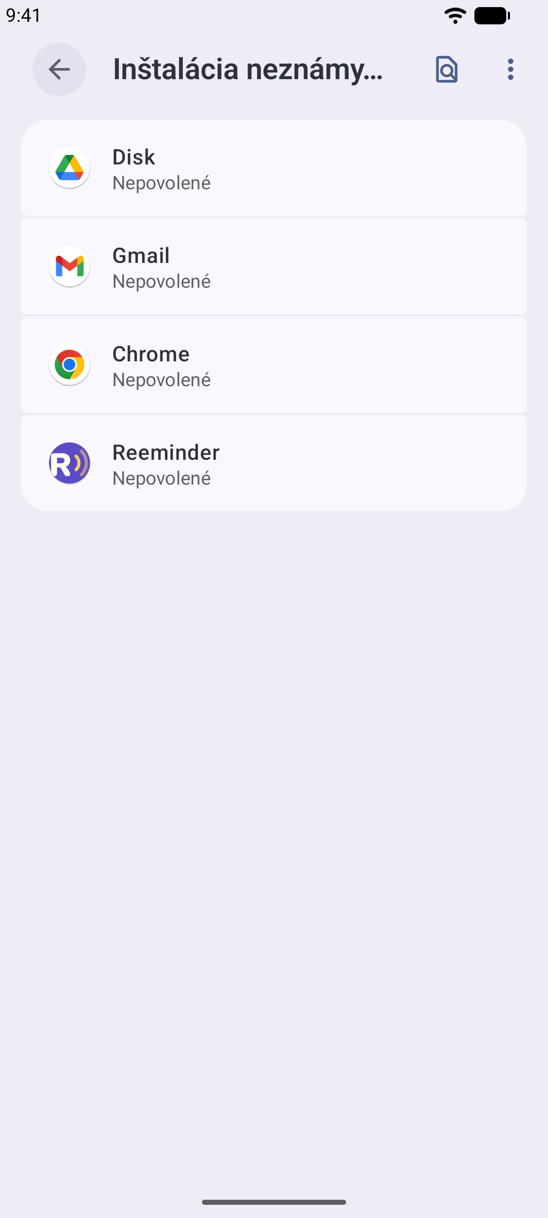 Nastavenia Androidu so zapnutým prepínačom „Inštalovať neznáme aplikácie“ pre prehliadač