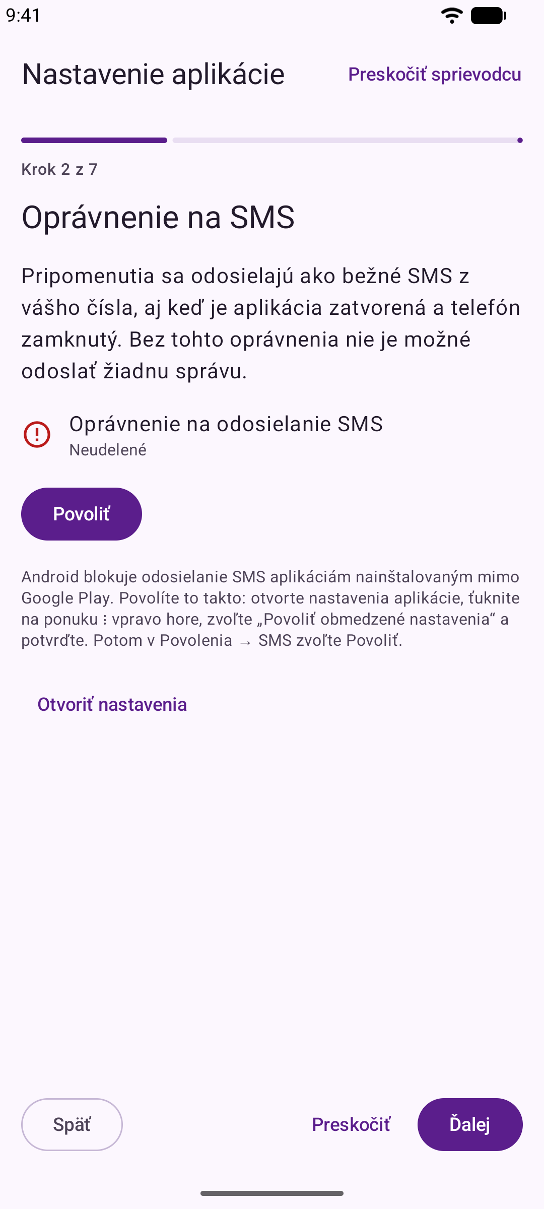 Sprievodca nastavením v aplikácii Reeminder ukazuje rovnaké kroky